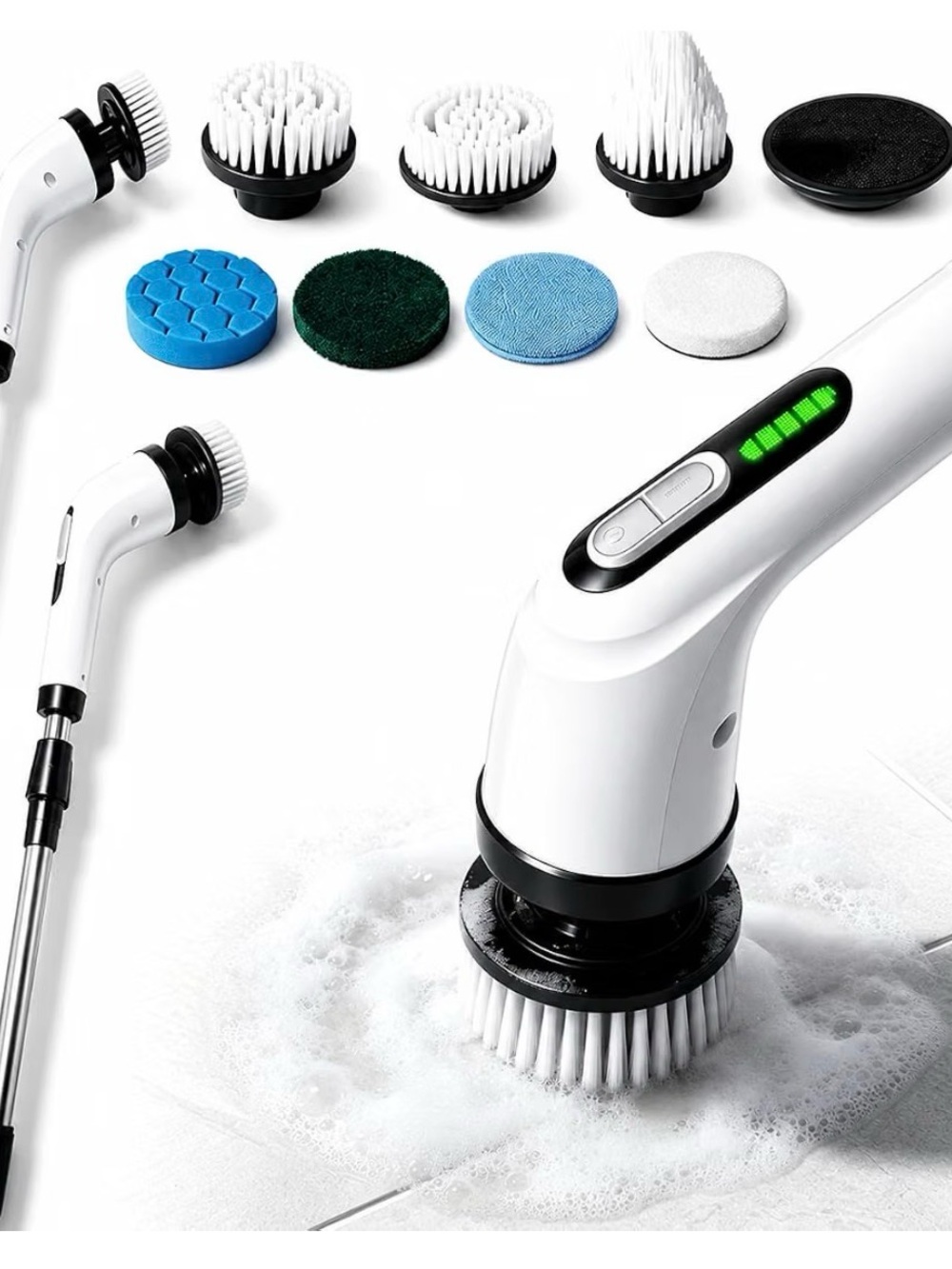 White Electric Facial & Body Cleansing Brush with 7 Brush Heads